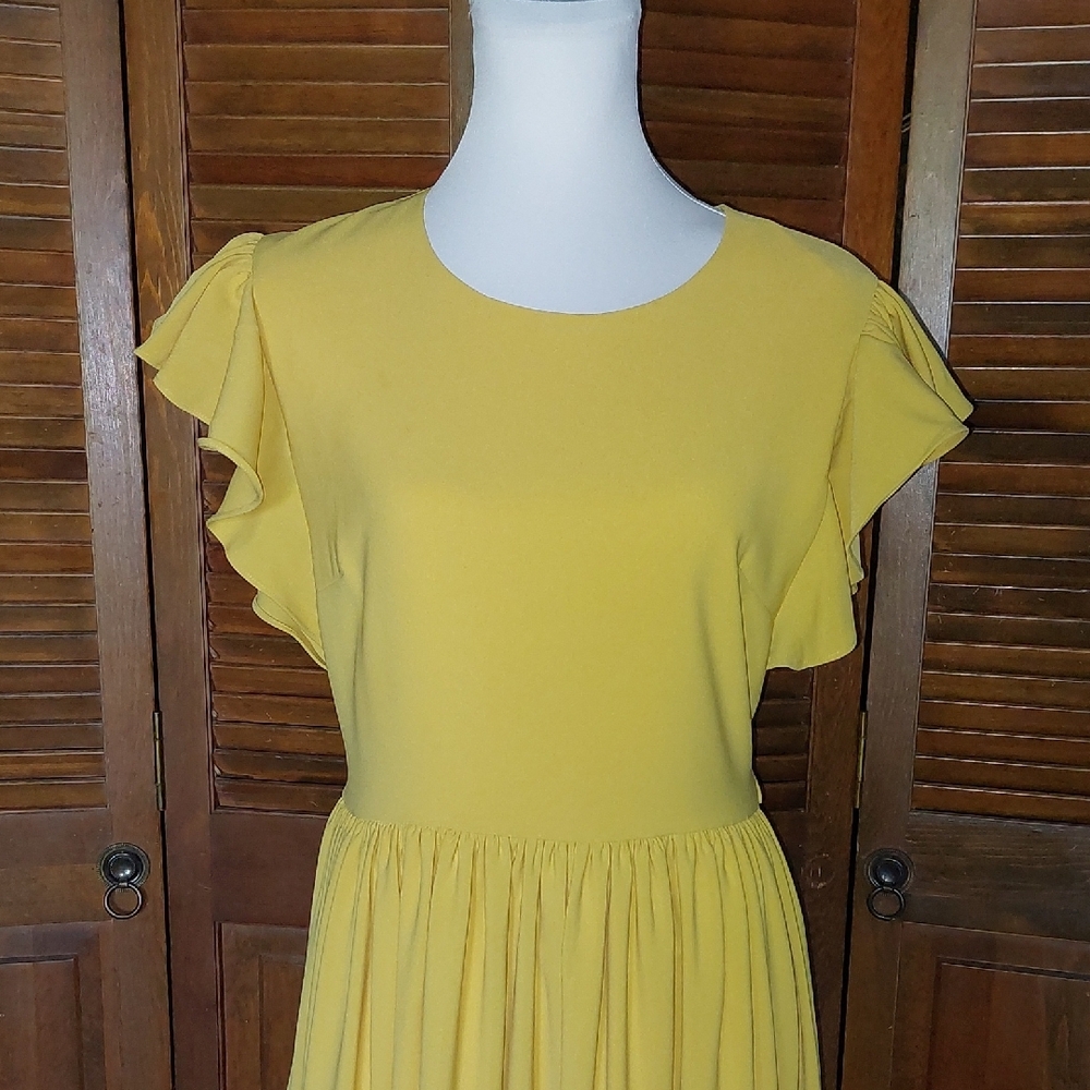 Rachel Parcell Marigold Yellow Serene Midi Ruffle Dress Sz L - Picture 11 of 17